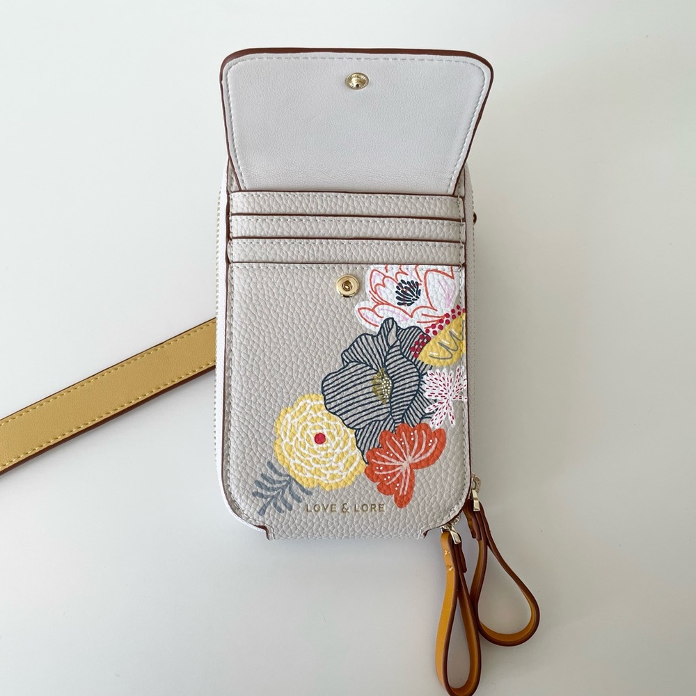 NEW Handpainted Floral Crossbody Phone Bag, Cream